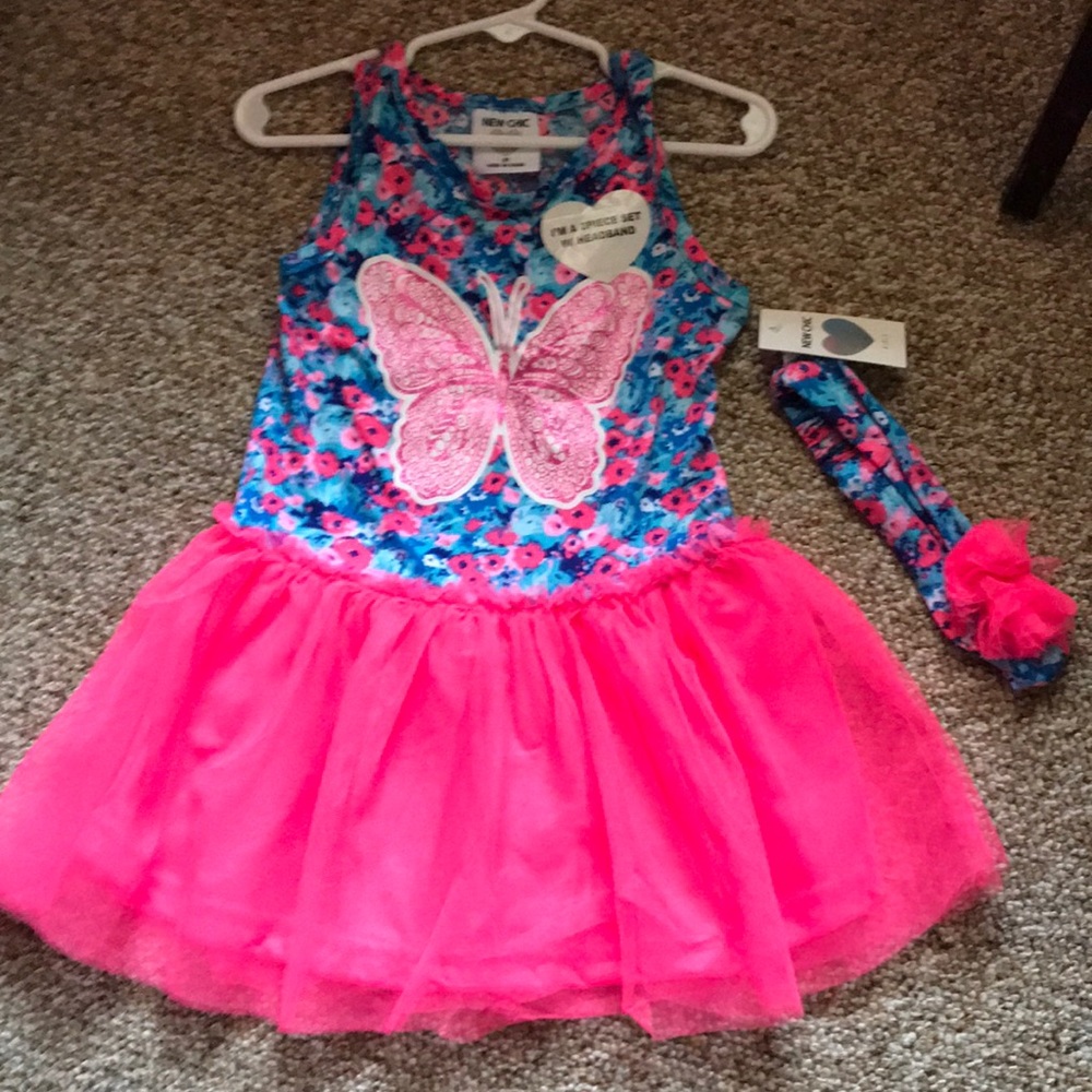 New Chic- Blue and pink tutu dress with headband